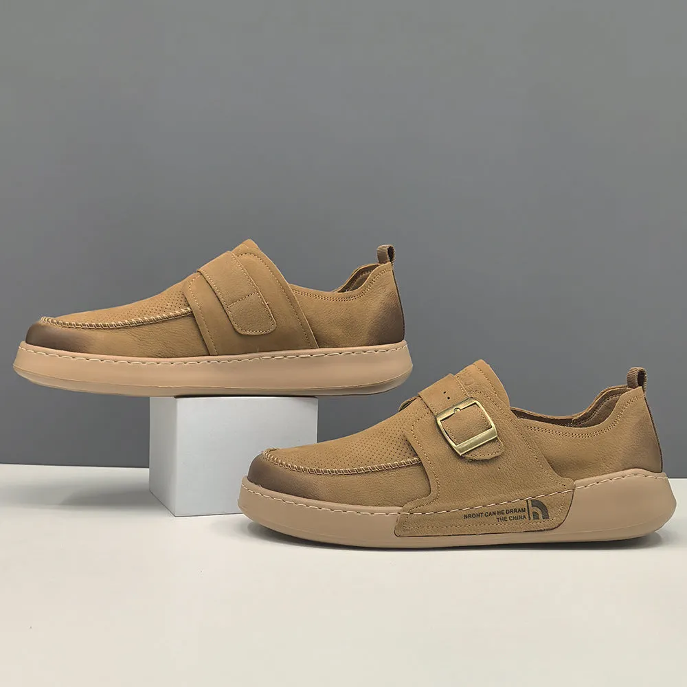 Men Retro Plain Breathable Leather Flat Casual Shoes