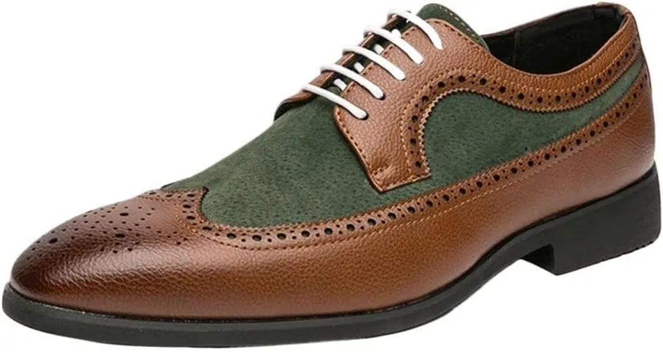 Men Suede Formal Shoes Lace Up Waterproof Leather Classic Brogue Business Working Office Non Slip Rubber Sole Slip Resistant Anti-Slip Shoe