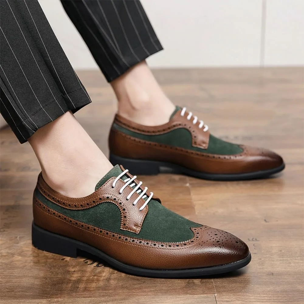 Men Suede Formal Shoes Lace Up Waterproof Leather Classic Brogue Business Working Office Non Slip Rubber Sole Slip Resistant Anti-Slip Shoe
