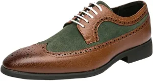 Men Suede Formal Shoes Lace Up Waterproof Leather Classic Brogue Business Working Office Non Slip Rubber Sole Slip Resistant Anti-Slip Shoe