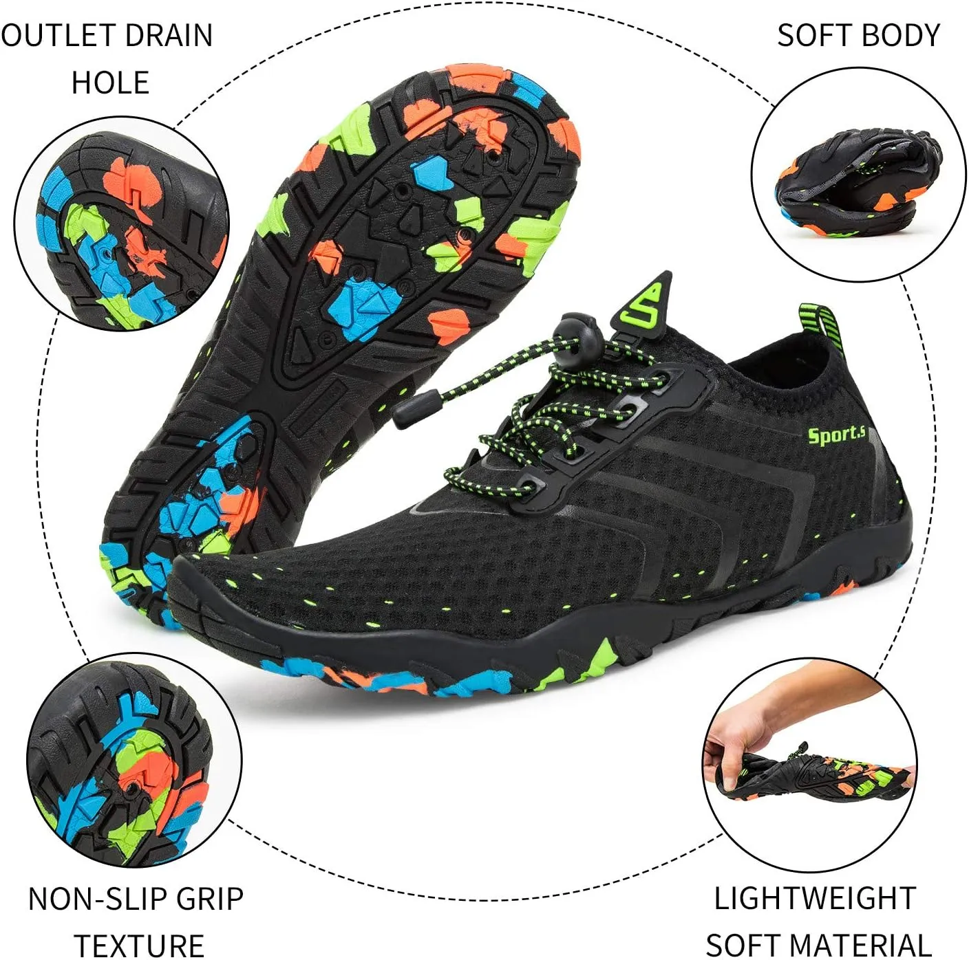 Men's Aqua Water Shoes Lightweight Quick Drying Boating Barefoot Sneakers for Beach Pool Swim