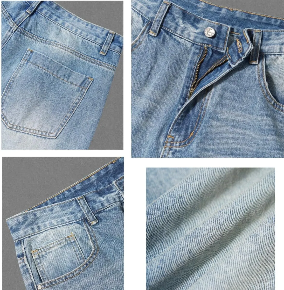 Mens Baggy Jeans Y2k Skater Vintage Plain Pants Casual Wide Leg Loose Fit Denim Hip Hop Jean