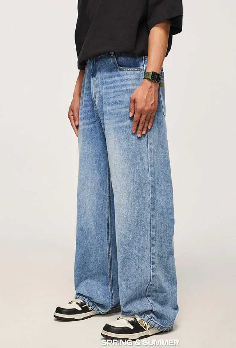 Mens Baggy Jeans Y2k Skater Vintage Plain Pants Casual Wide Leg Loose Fit Denim Hip Hop Jean
