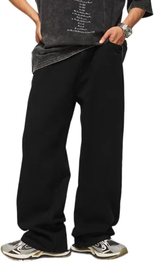 Mens Baggy Jeans Y2k Skater Vintage Plain Pants Casual Wide Leg Loose Fit Denim Hip Hop Jean