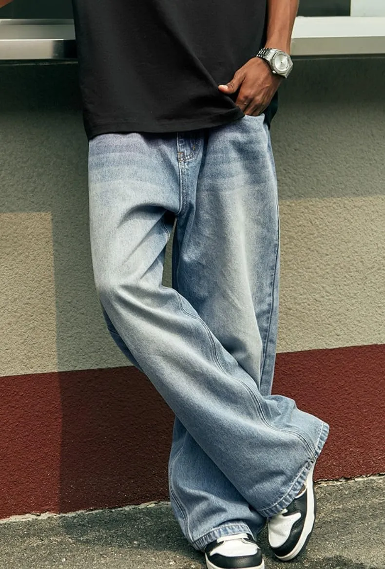 Mens Baggy Jeans Y2k Skater Vintage Plain Pants Casual Wide Leg Loose Fit Denim Hip Hop Jean