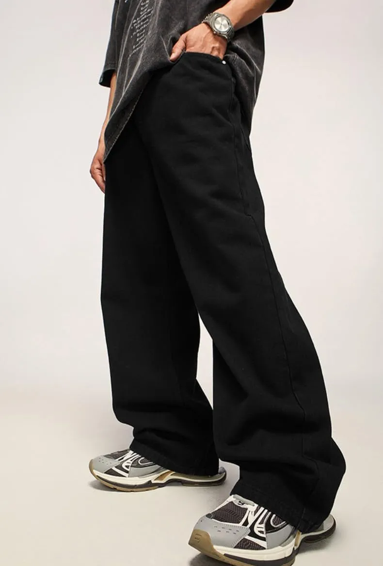 Mens Baggy Jeans Y2k Skater Vintage Plain Pants Casual Wide Leg Loose Fit Denim Hip Hop Jean