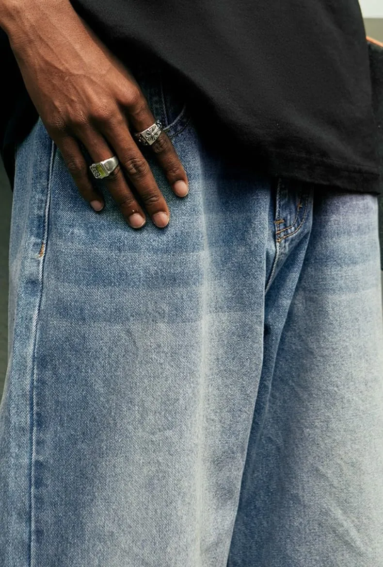 Mens Baggy Jeans Y2k Skater Vintage Plain Pants Casual Wide Leg Loose Fit Denim Hip Hop Jean