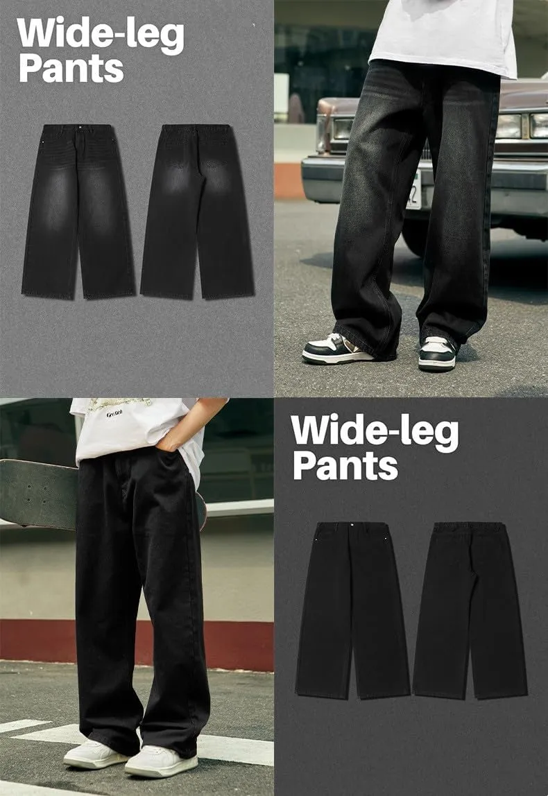 Mens Baggy Jeans Y2k Skater Vintage Plain Pants Casual Wide Leg Loose Fit Denim Hip Hop Jean