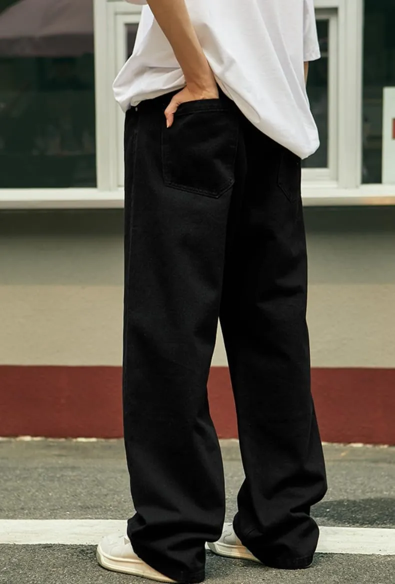 Mens Baggy Jeans Y2k Skater Vintage Plain Pants Casual Wide Leg Loose Fit Denim Hip Hop Jean
