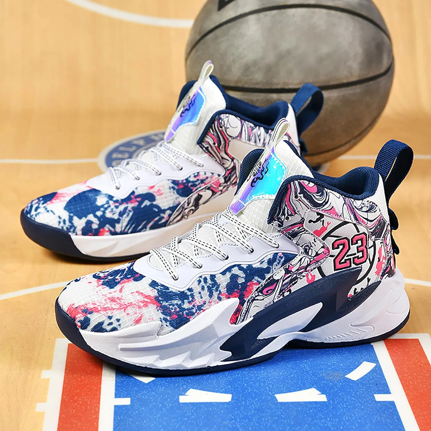 Men's Basketball Shoes Anti-Slip and Wear-Resistant Soles Running Shoes Graffiti Design Fashionable Sports Shoes