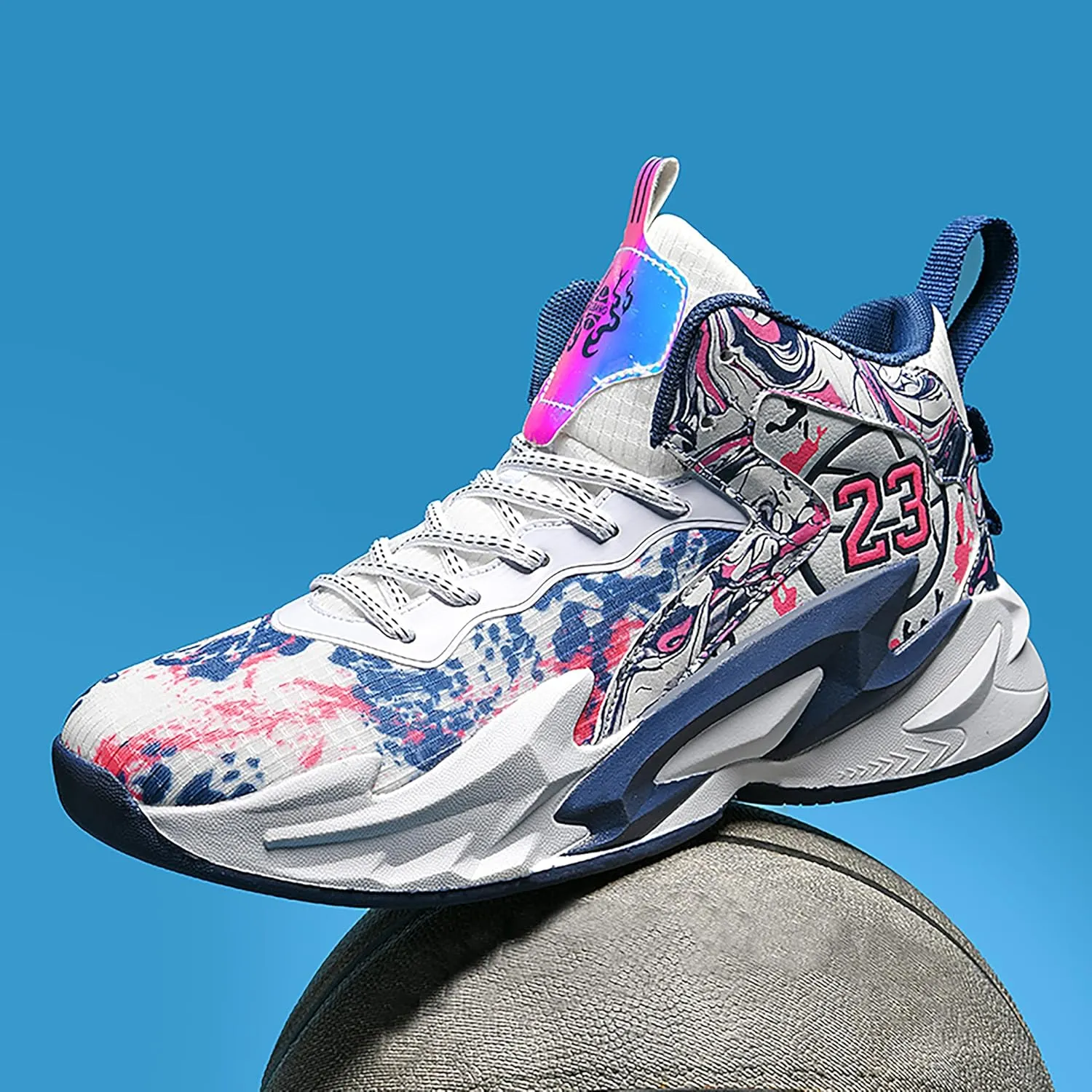 Men's Basketball Shoes Anti-Slip and Wear-Resistant Soles Running Shoes Graffiti Design Fashionable Sports Shoes