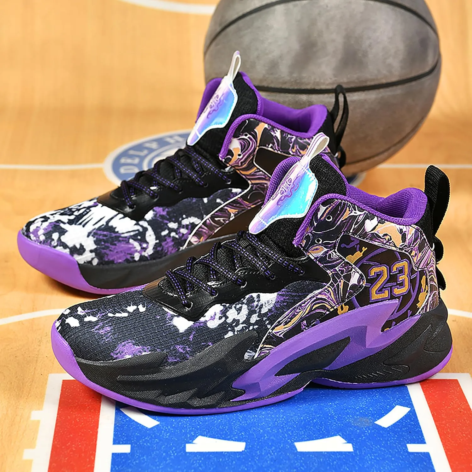 Men's Basketball Shoes Anti-Slip and Wear-Resistant Soles Running Shoes Graffiti Design Fashionable Sports Shoes