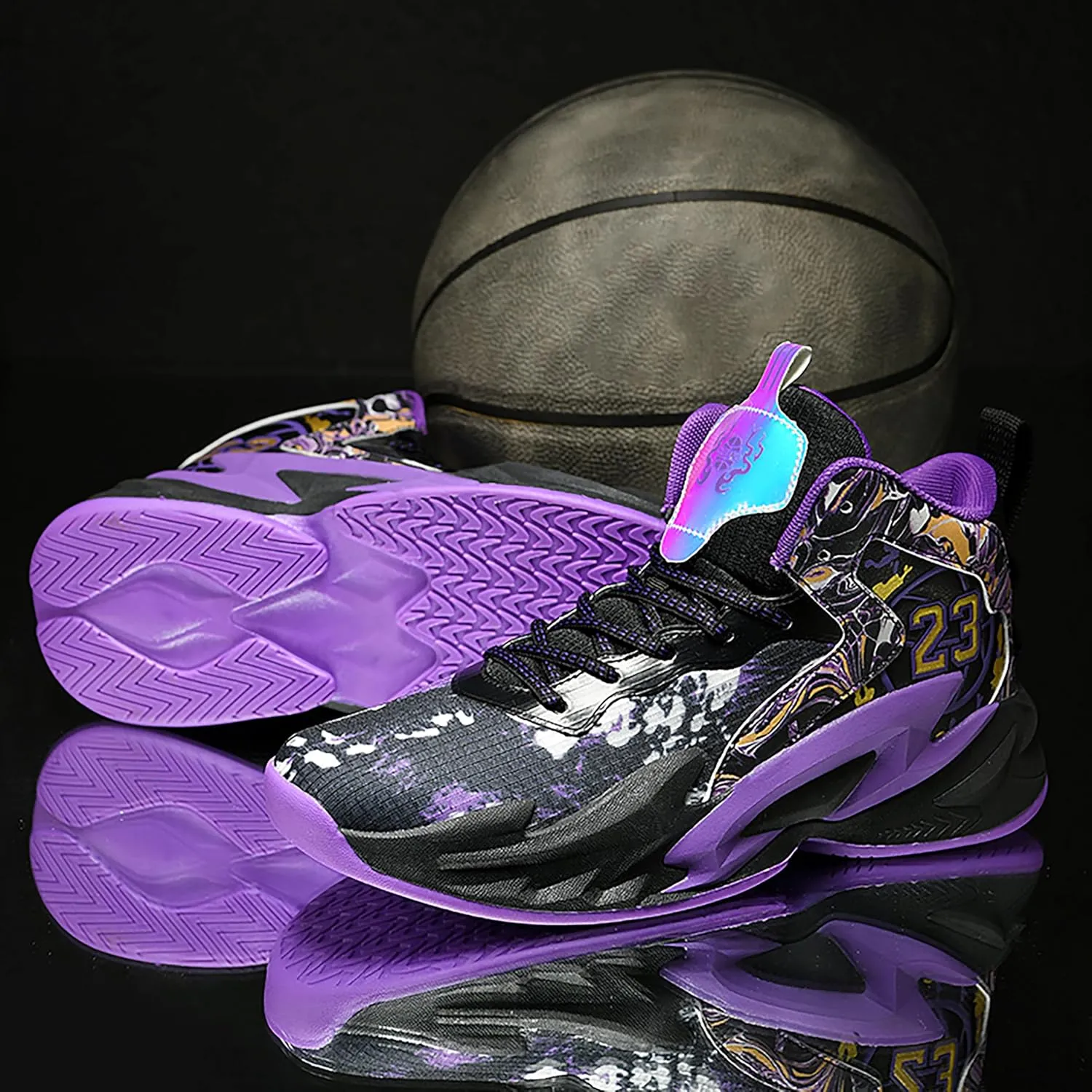 Men's Basketball Shoes Anti-Slip and Wear-Resistant Soles Running Shoes Graffiti Design Fashionable Sports Shoes