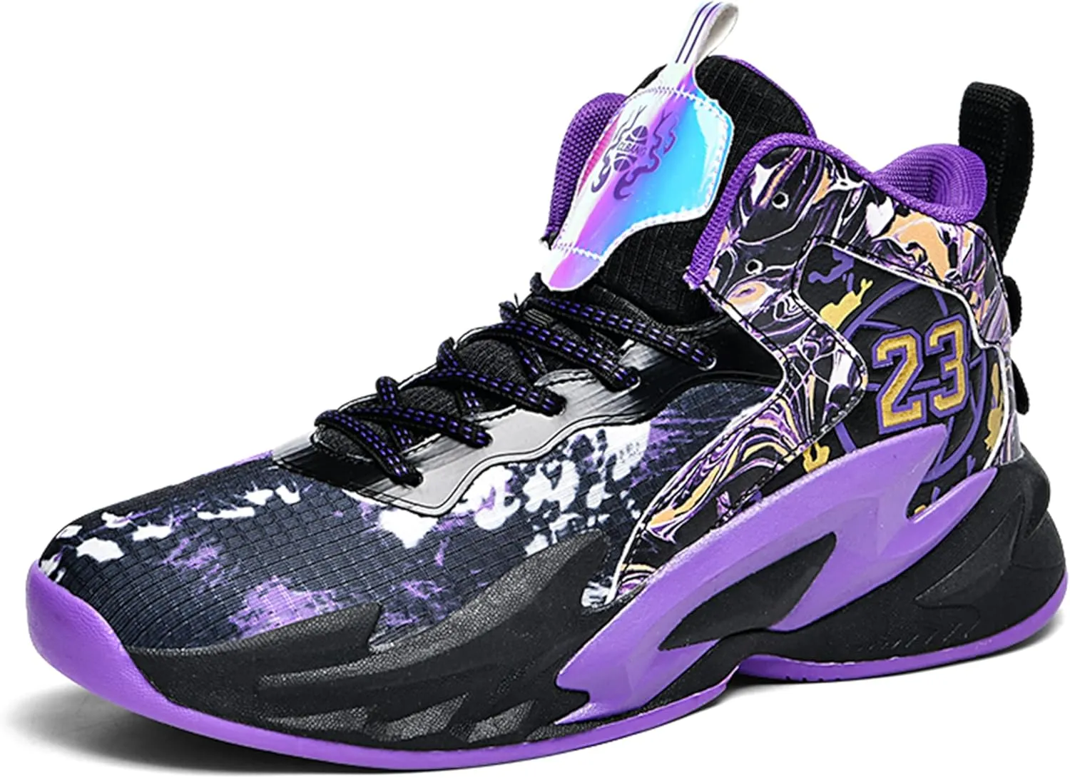 Men's Basketball Shoes Anti-Slip and Wear-Resistant Soles Running Shoes Graffiti Design Fashionable Sports Shoes