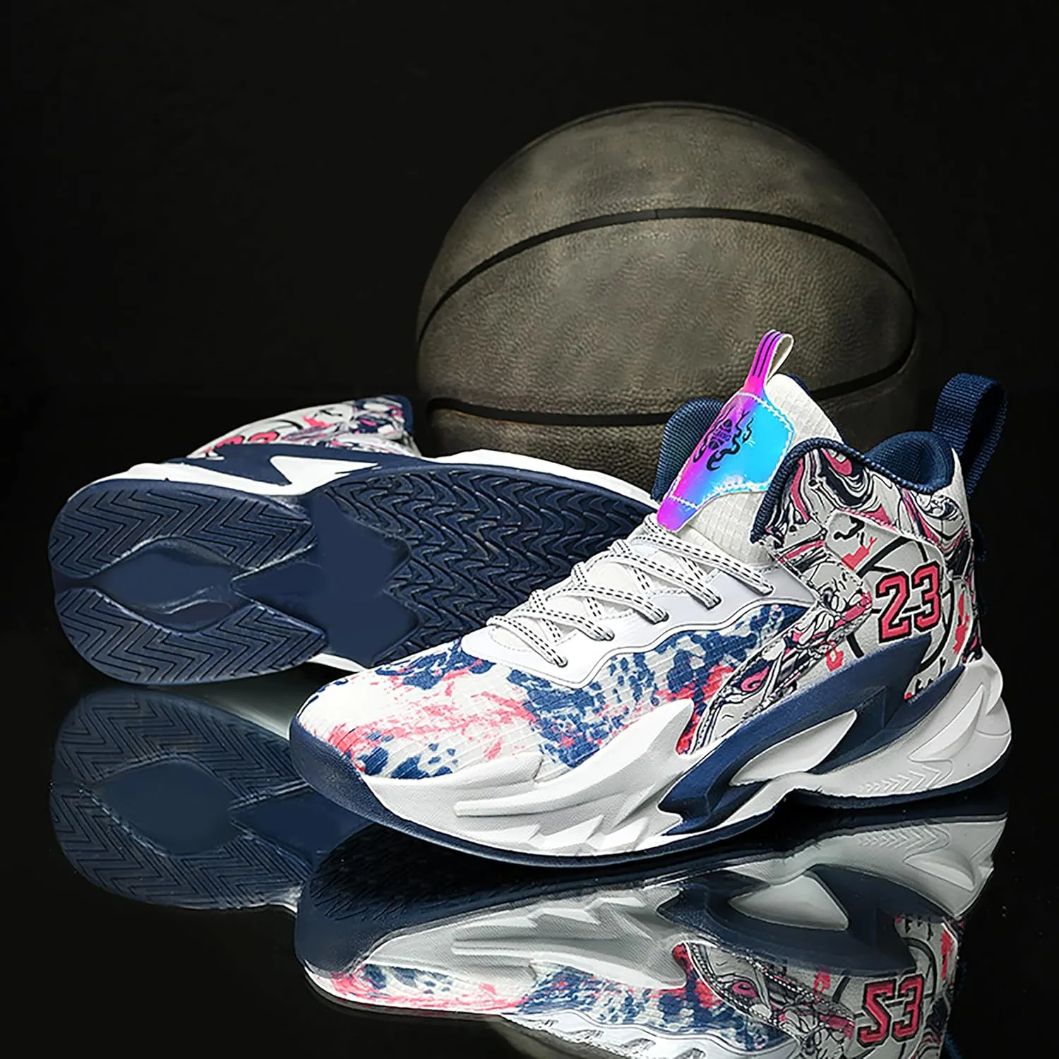 Men's Basketball Shoes Anti-Slip and Wear-Resistant Soles Running Shoes Graffiti Design Fashionable Sports Shoes