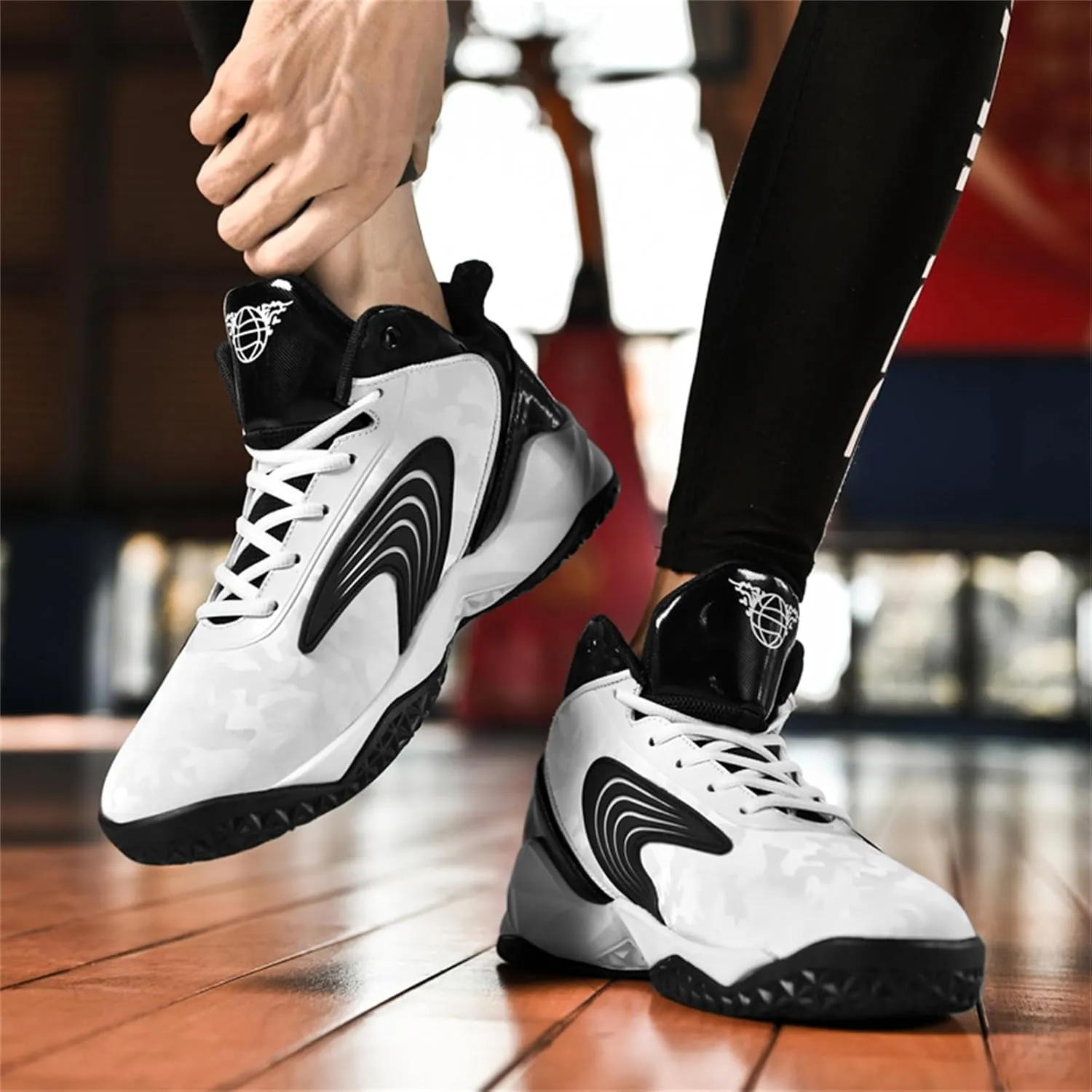Mens Breathable Mesh High Top Basketball Shoes Fashion Running Tennis Sneakers High Rebound Non-Slip Sport Shoes