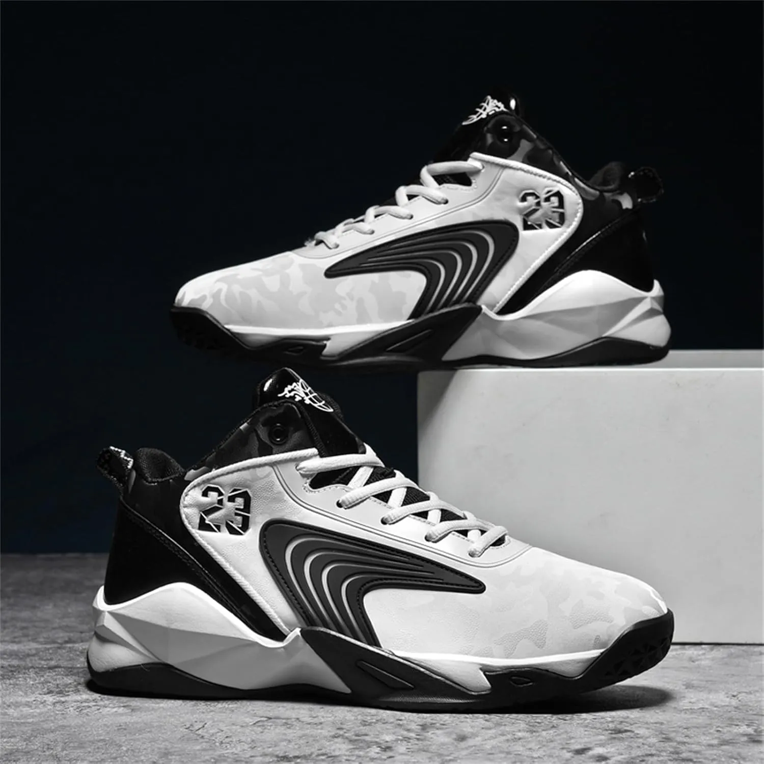 Mens Breathable Mesh High Top Basketball Shoes Fashion Running Tennis Sneakers High Rebound Non-Slip Sport Shoes
