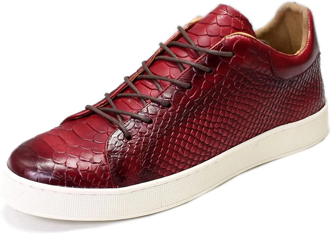 Mens Casual Shoes Genunie Leather Sneakers Comfort Walking Shoes Fashion Modern Breathable Crocodile Embossing Anti-Slip Soles Flat Derby for Men