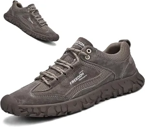 Men's Classic Outdoor Low-Top Suede Drawstring Sneakers,Summer Breathable Mesh Non-Slip Lightweight Casual Slip-on Sports Trail Shoes for Hiking & Walking