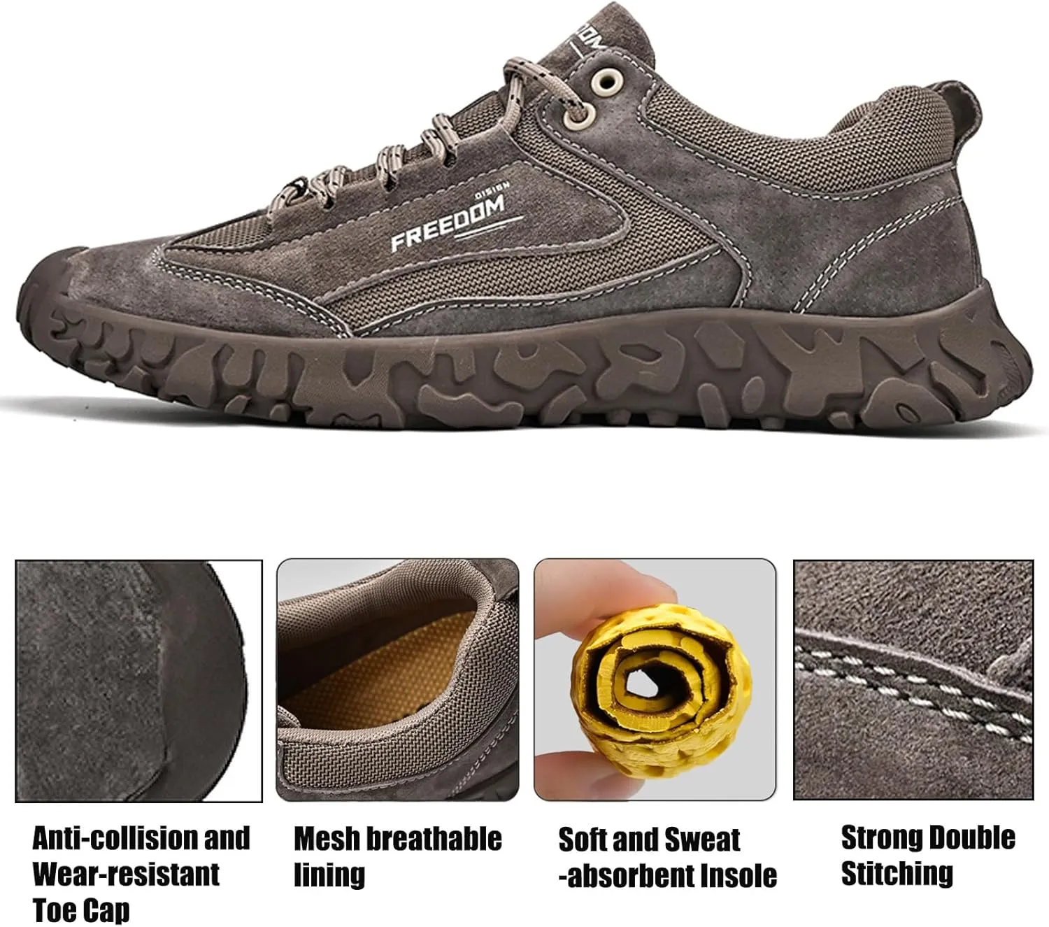 Men's Classic Outdoor Low-Top Suede Drawstring Sneakers,Summer Breathable Mesh Non-Slip Lightweight Casual Slip-on Sports Trail Shoes for Hiking & Walking