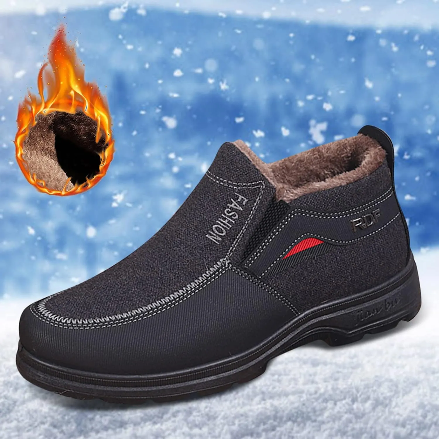 Men's Classic Plush Warm Boots Slip On Ankle Boots Fleece Lined Insulated Winter Boots Comfort Flat Mens Shoes Comfort