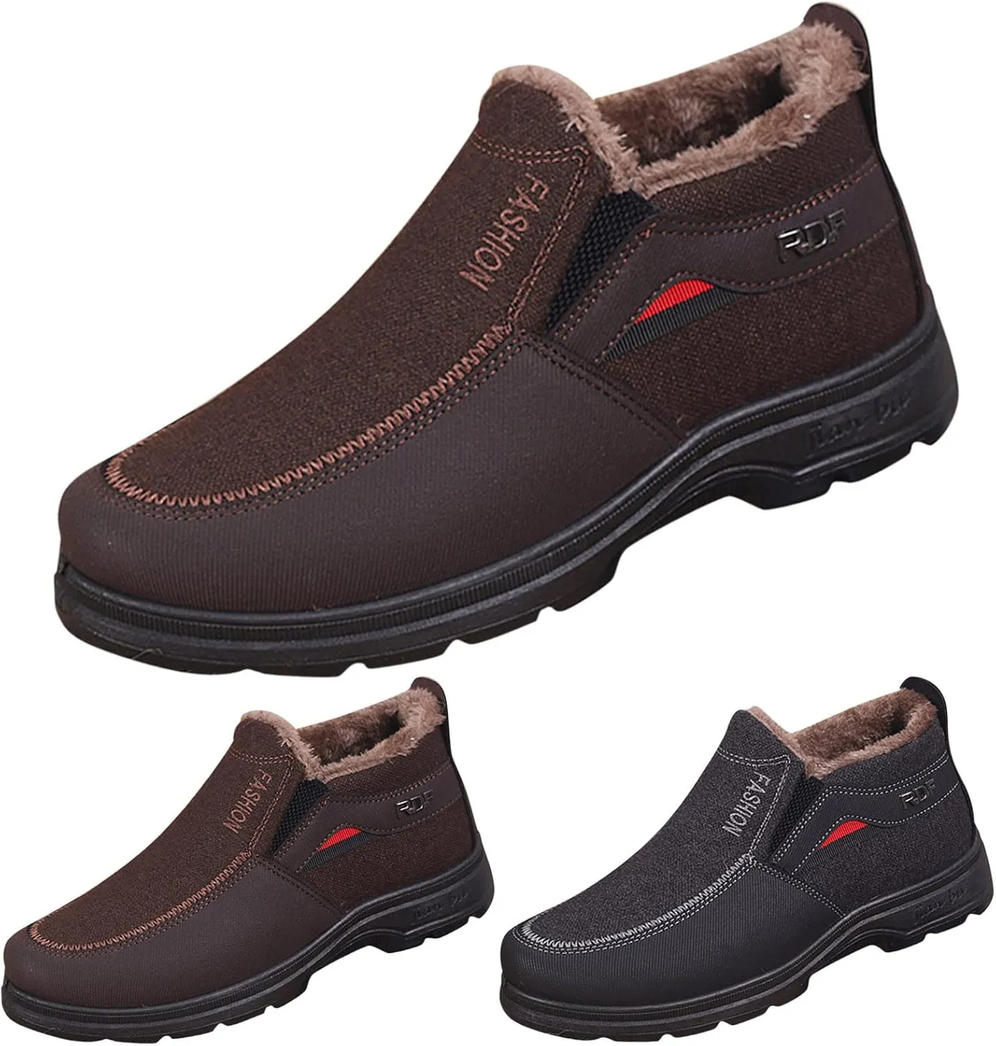 Men's Classic Plush Warm Boots Slip On Ankle Boots Fleece Lined Insulated Winter Boots Comfort Flat Mens Shoes Comfort
