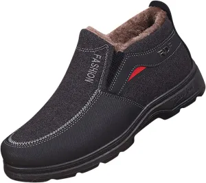 Men's Classic Plush Warm Boots Slip On Ankle Boots Fleece Lined Insulated Winter Boots Comfort Flat Mens Shoes Comfort