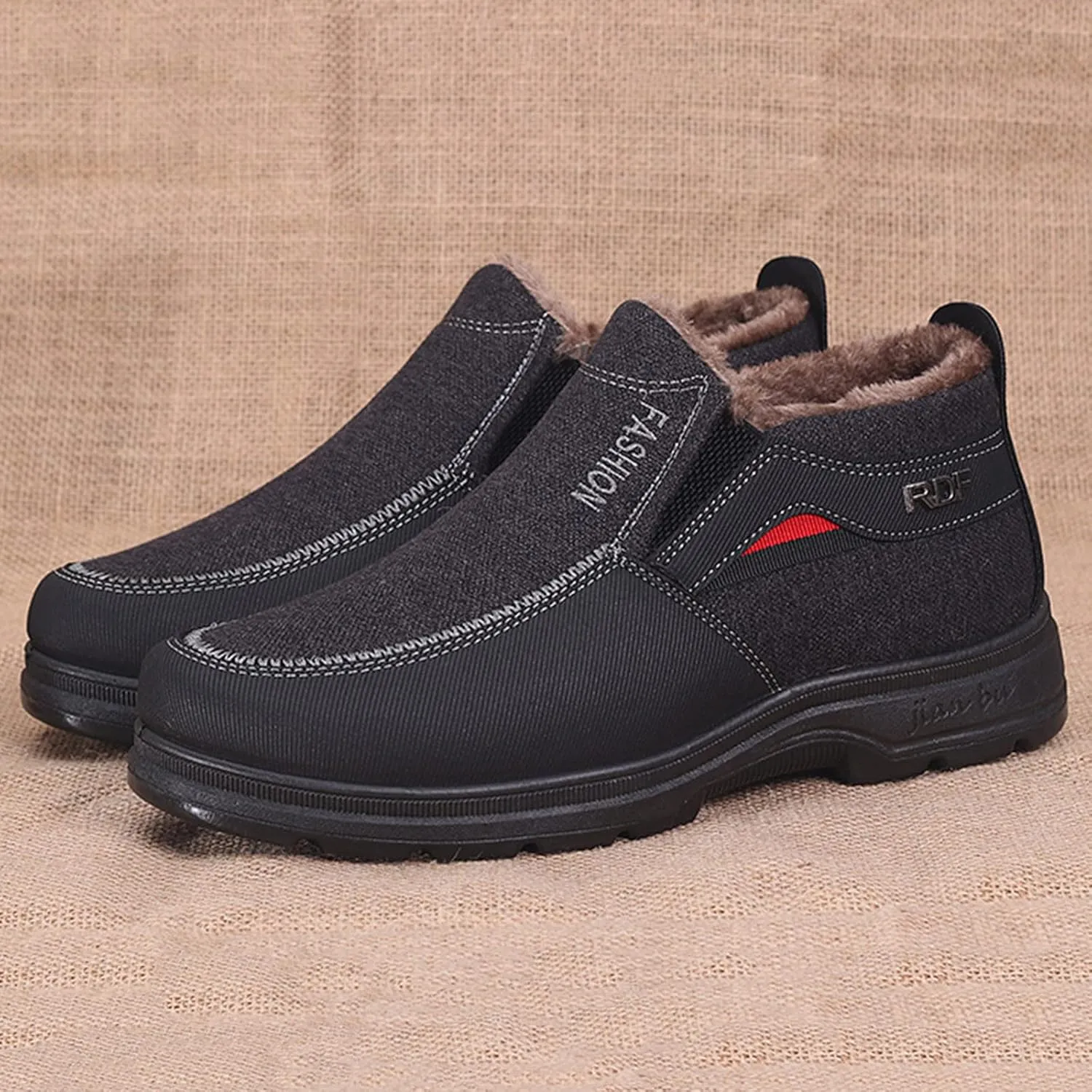 Men's Classic Plush Warm Boots Slip On Ankle Boots Fleece Lined Insulated Winter Boots Comfort Flat Mens Shoes Comfort