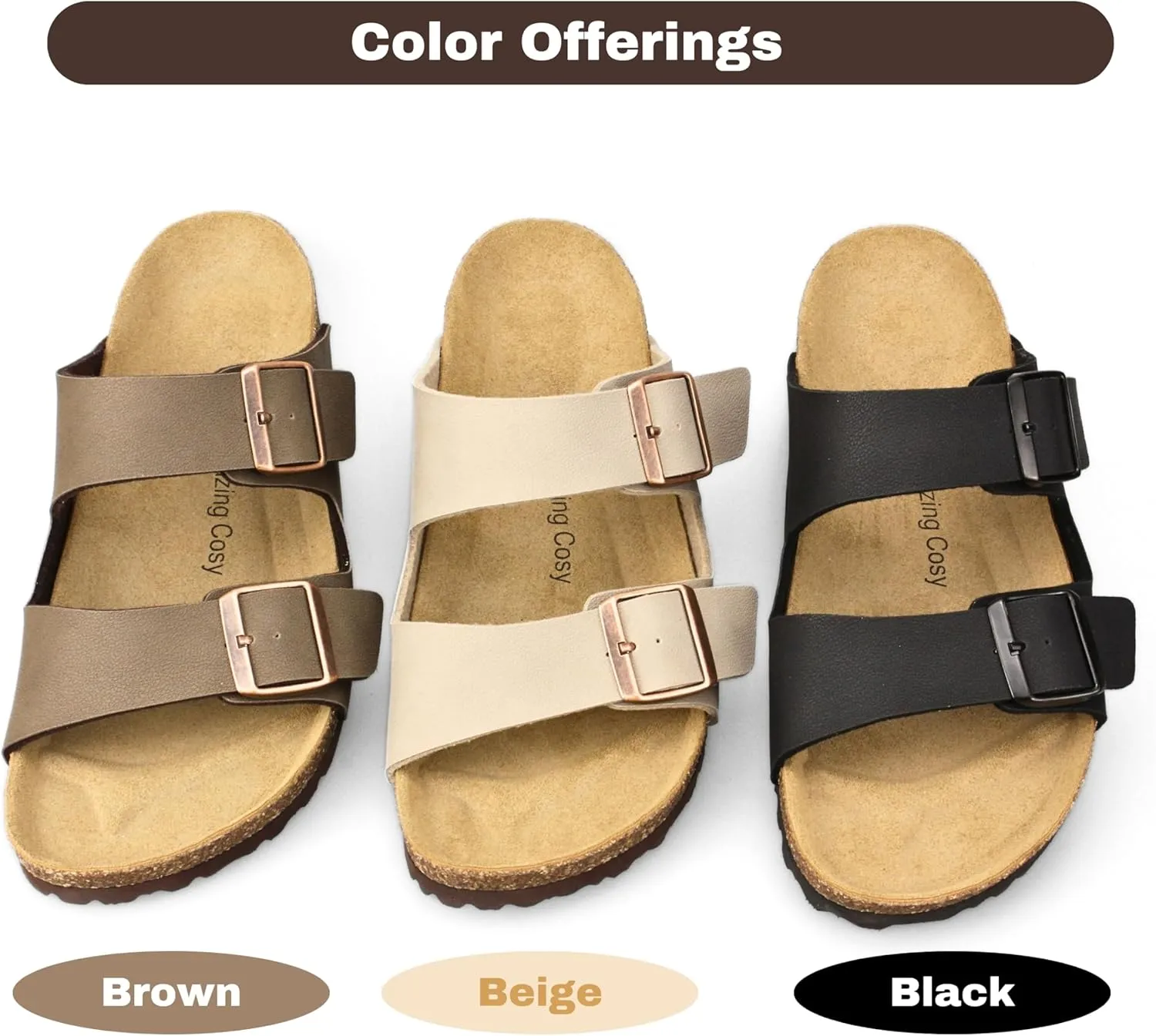 Men's Cork Footbed Slide Sandals, Arch Support Adjustable Buckle Cushioned Sandals, Comfy Summer Essentials