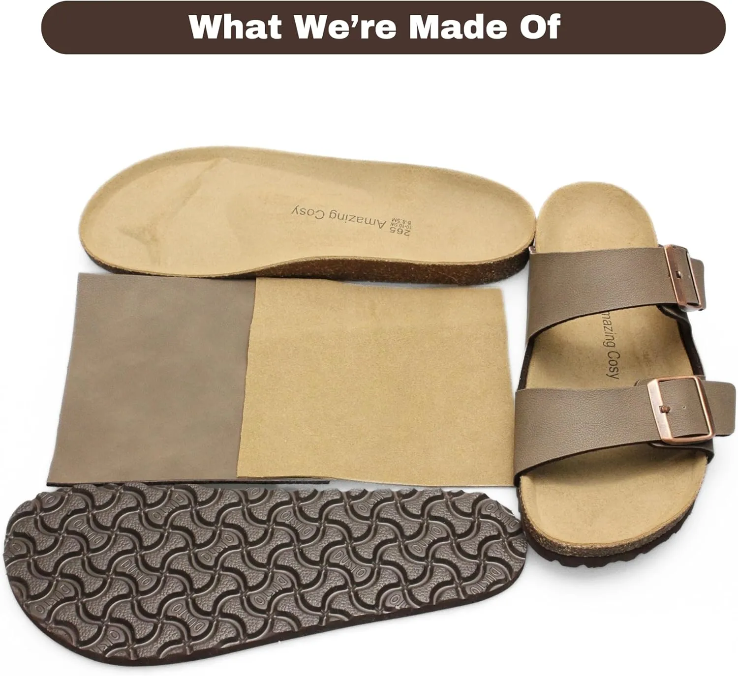 Men's Cork Footbed Slide Sandals, Arch Support Adjustable Buckle Cushioned Sandals, Comfy Summer Essentials