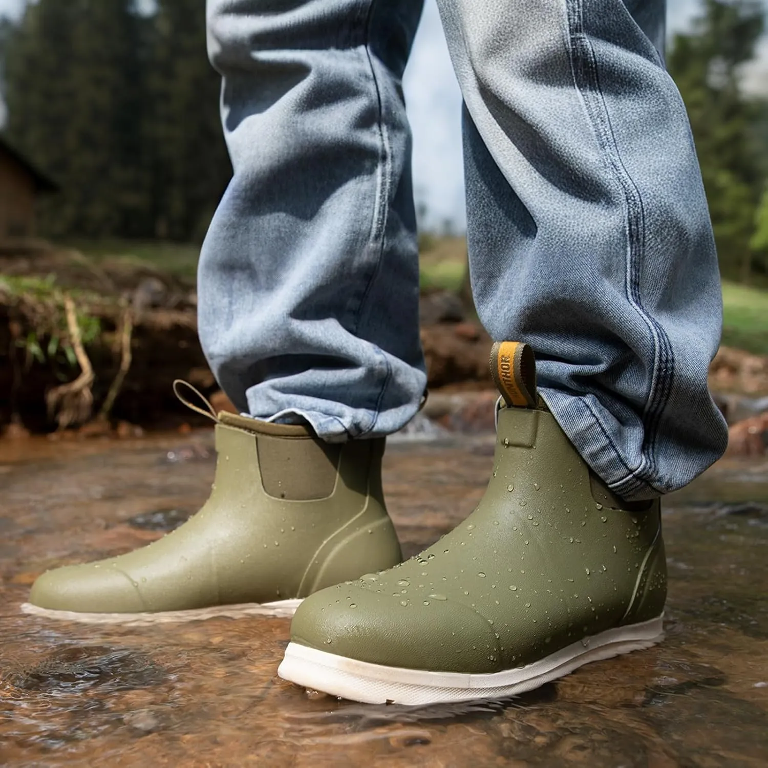 Men's Deck Boots, Lightweight Waterproof Fishing Rain Boots, Anti-Slip Rubber Shoes with Breathable 3mm Neoprene Lining Fishing, Boating, Size 7-14