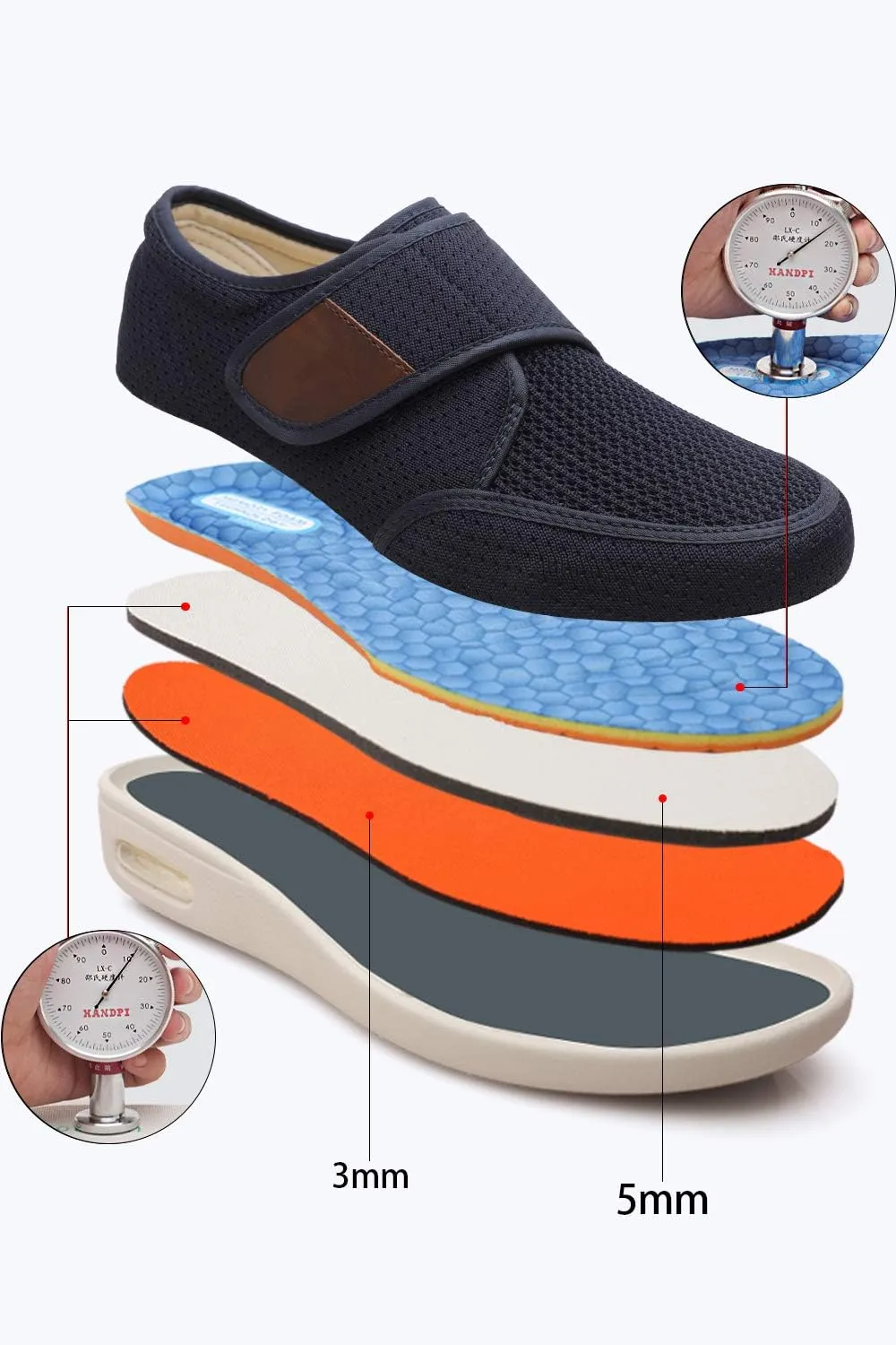 Men's Diabetes Adjustable Sports Shoes with Anti-Slip Soles and Air Cushion Design