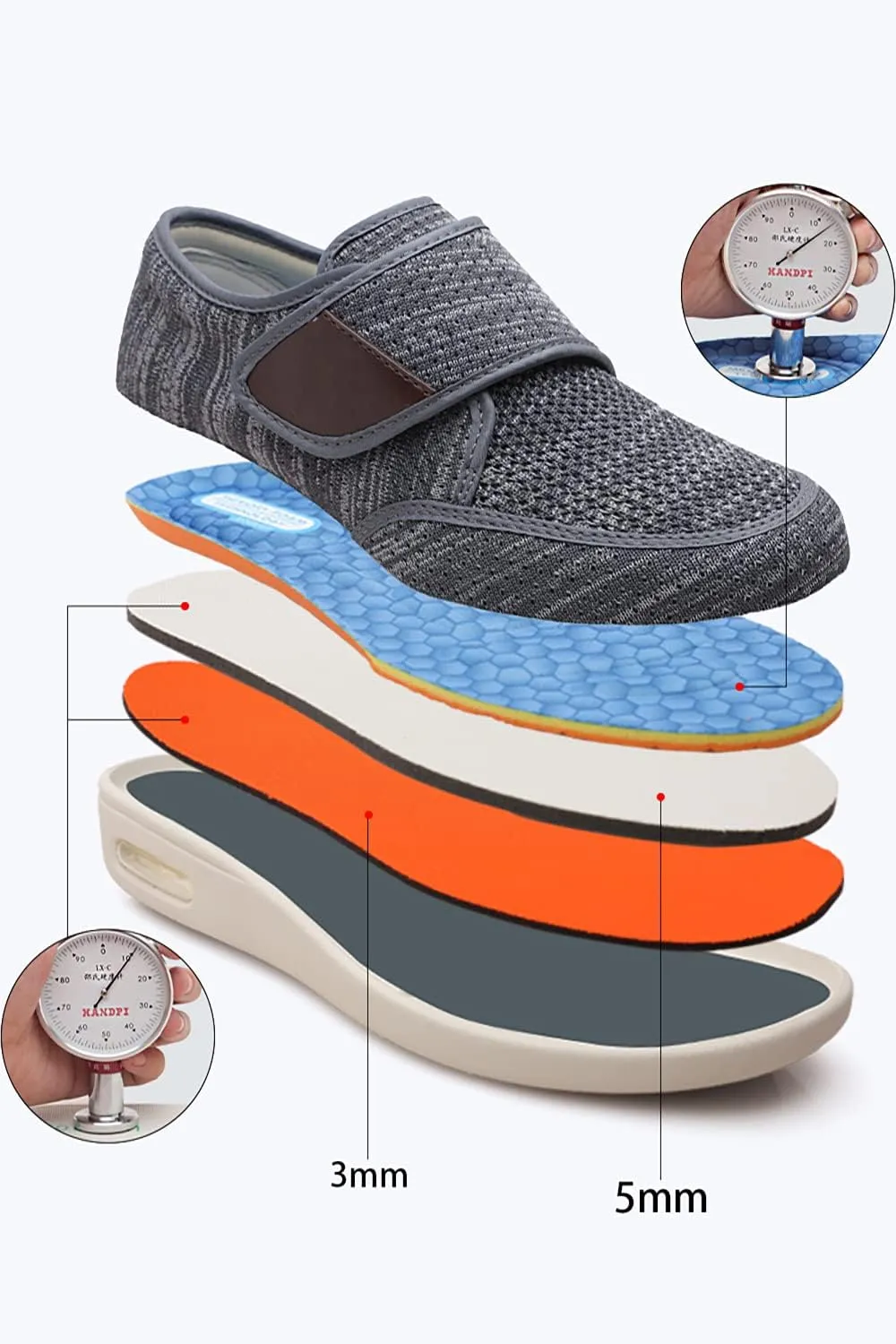 Men's Diabetes Adjustable Sports Shoes with Anti-Slip Soles and Air Cushion Design