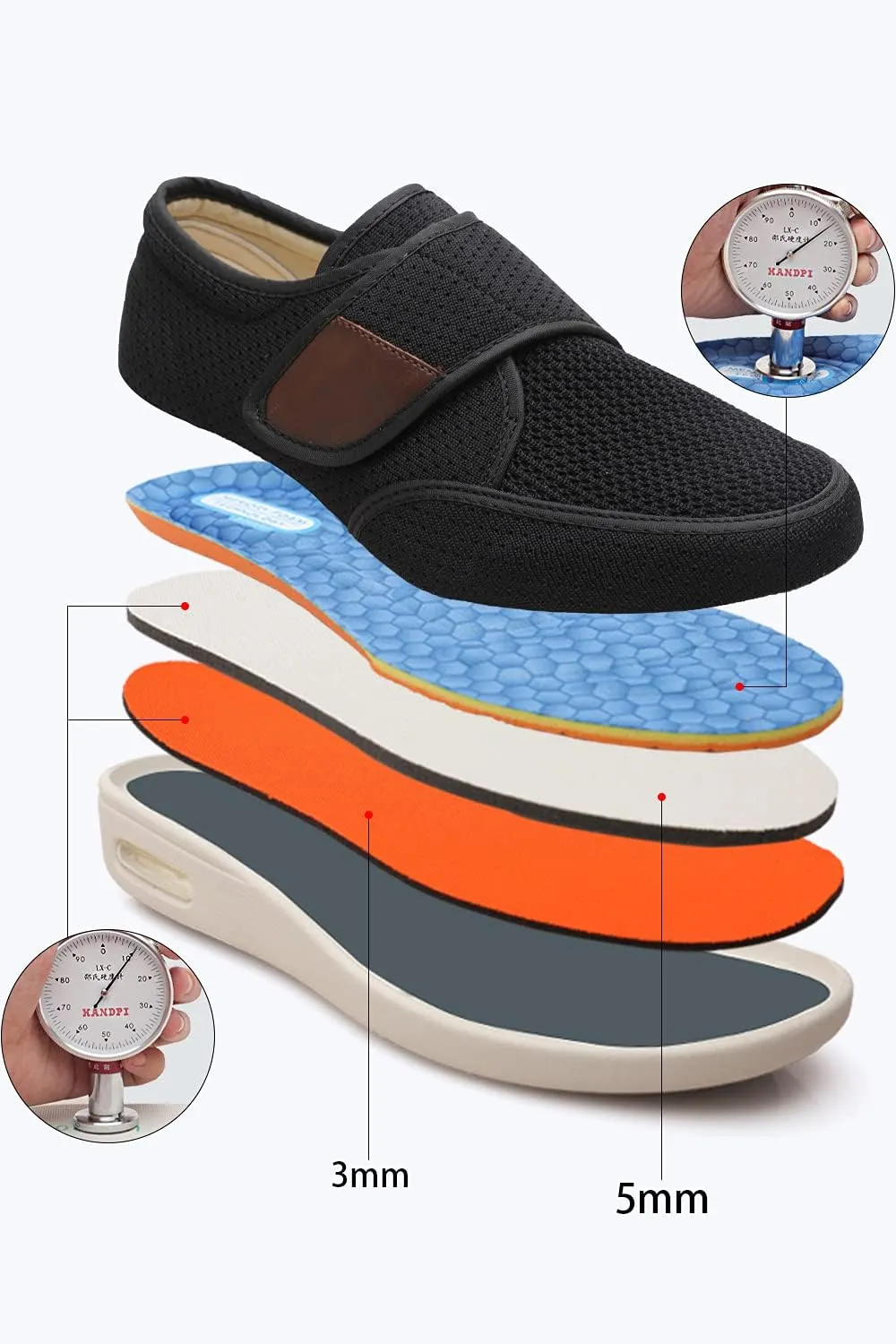 Men's Diabetic Elderly Shoes - Plus Size, Adjustable, Non-Slip, Double Insole, Air Cushion Bottom Walking Shoes