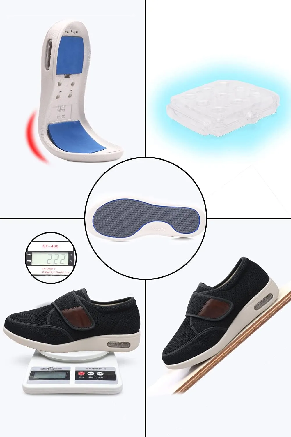 Men's Diabetic Elderly Shoes - Plus Size, Adjustable, Non-Slip, Double Insole, Air Cushion Bottom Walking Shoes