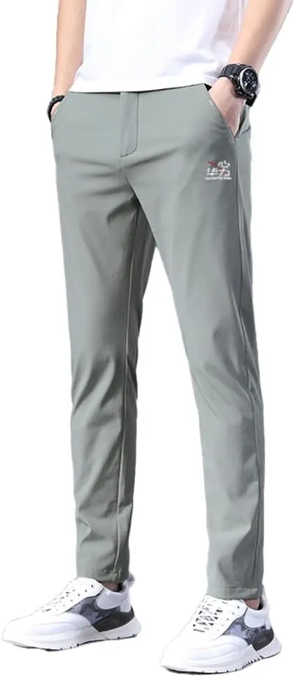 Mens Elastic Waist Pants Breathable Summer Adaptive Pants for Elderly with Zipper and Button (as1, Numeric, Numeric_38, Regular, Regular, Green)