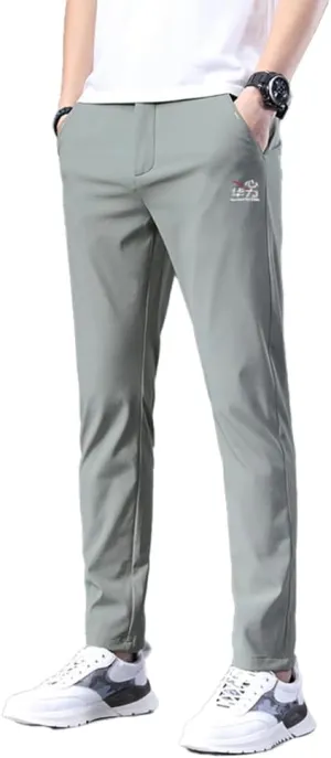 Mens Elastic Waist Pants Breathable Summer Adaptive Pants for Elderly with Zipper and Button (as1, Numeric, Numeric_38, Regular, Regular, Green)