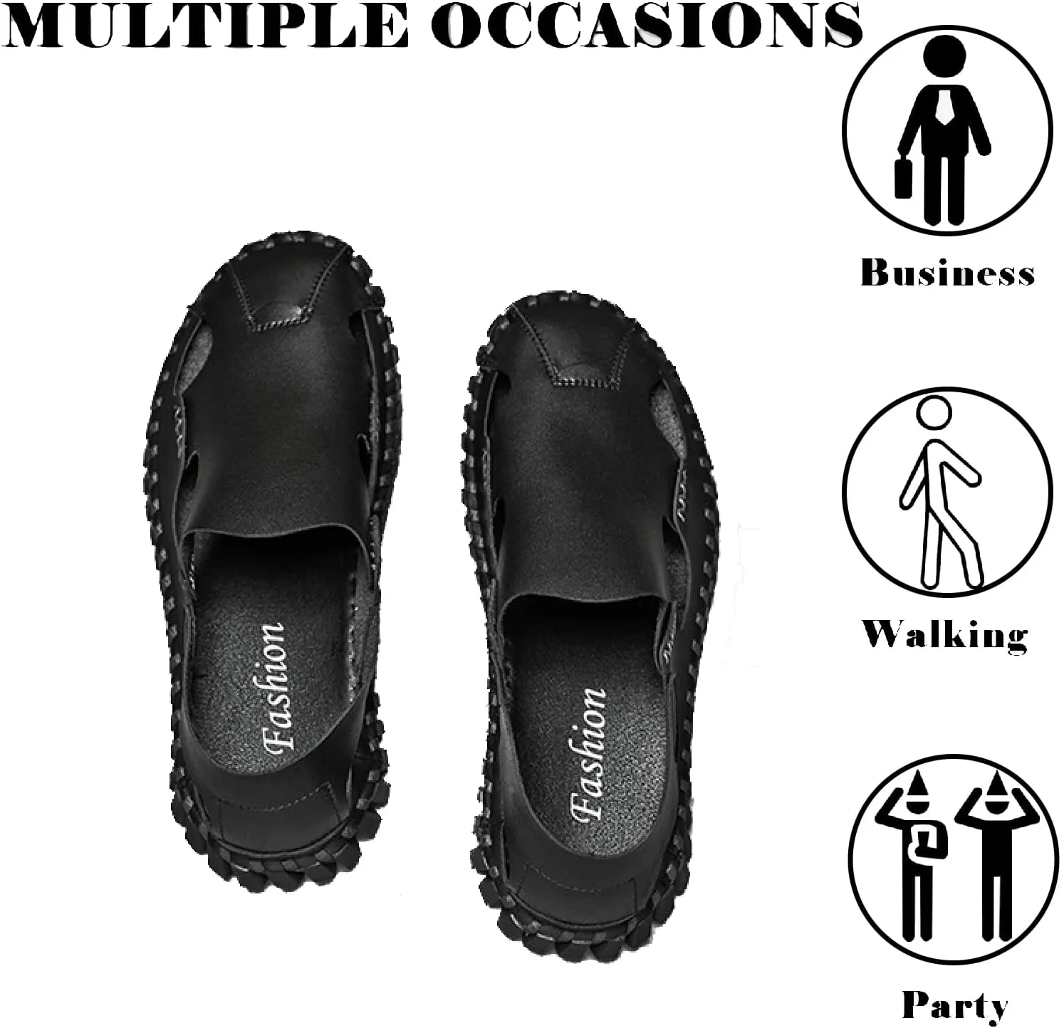 Men's Genuine Leather Cutout Fisherman Sandals Hand Stitched Fashion Comfortable Closed Toe Flat Beach Walking Shoes for Summer Outdoor Casual