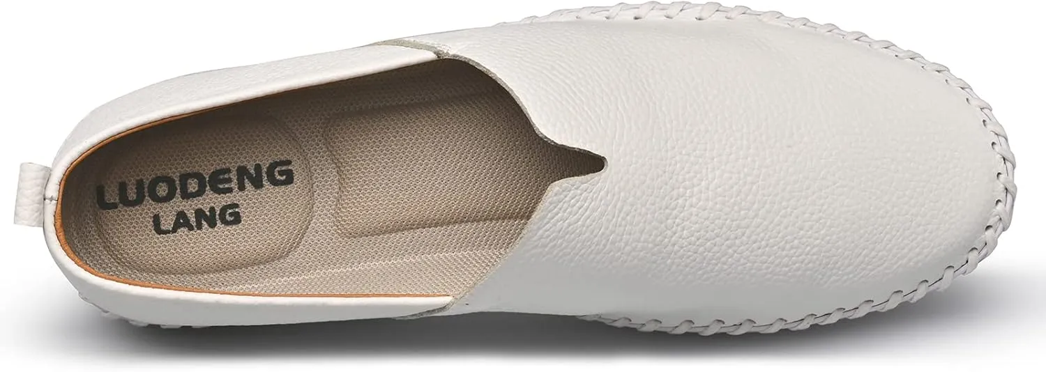Men's Genuine Leather Loafer Shoes Slip On Soft Breathable Handmade Stitching Fashion Casual Shoes Lightweight Driving Dress Shoe