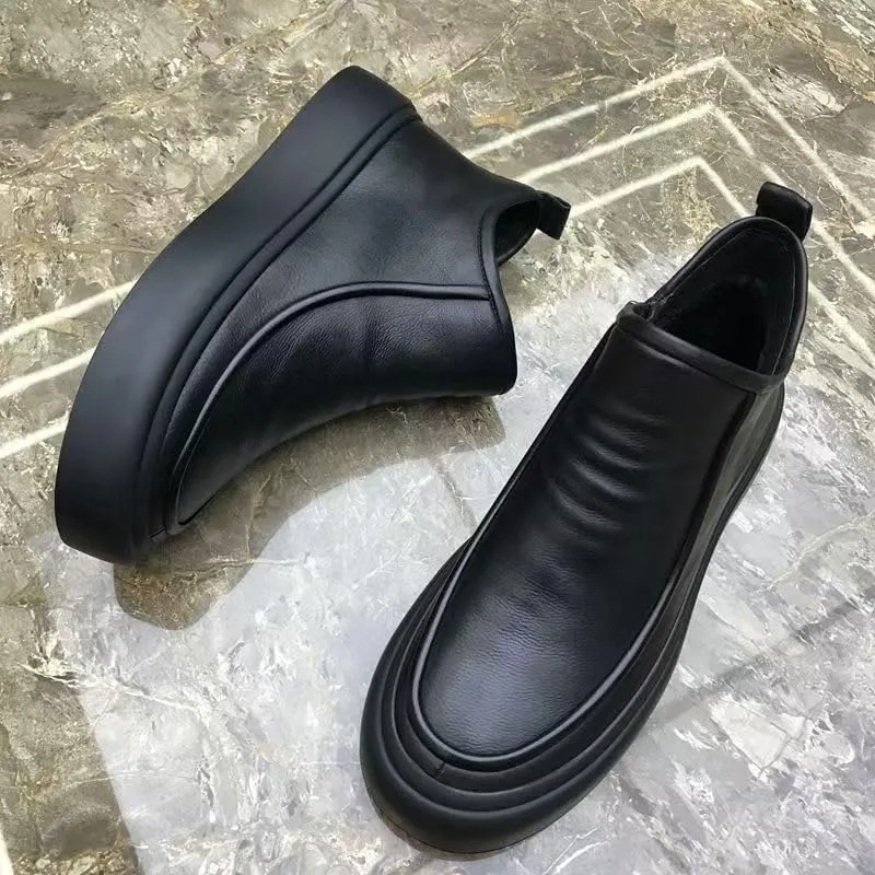 Men's High-top Leather Boots British warm Shoes for Men flat Bottom Round Toe Inner Zipper Non-slip Breathable Casual Shoes