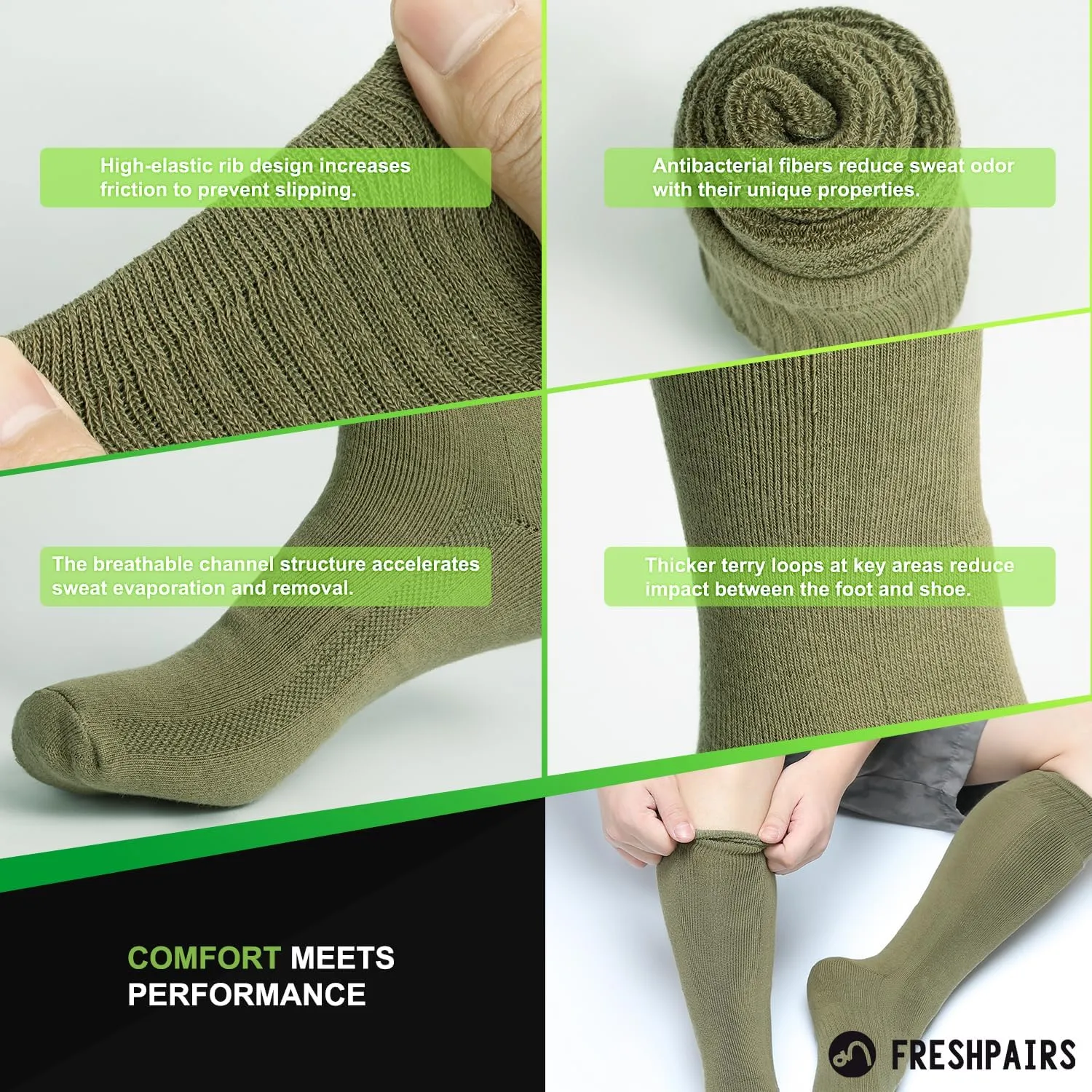 Men's Hiking Socks, Tactical Boot for Men, Over-the-Calf Work Boot Socks, 4 Pack