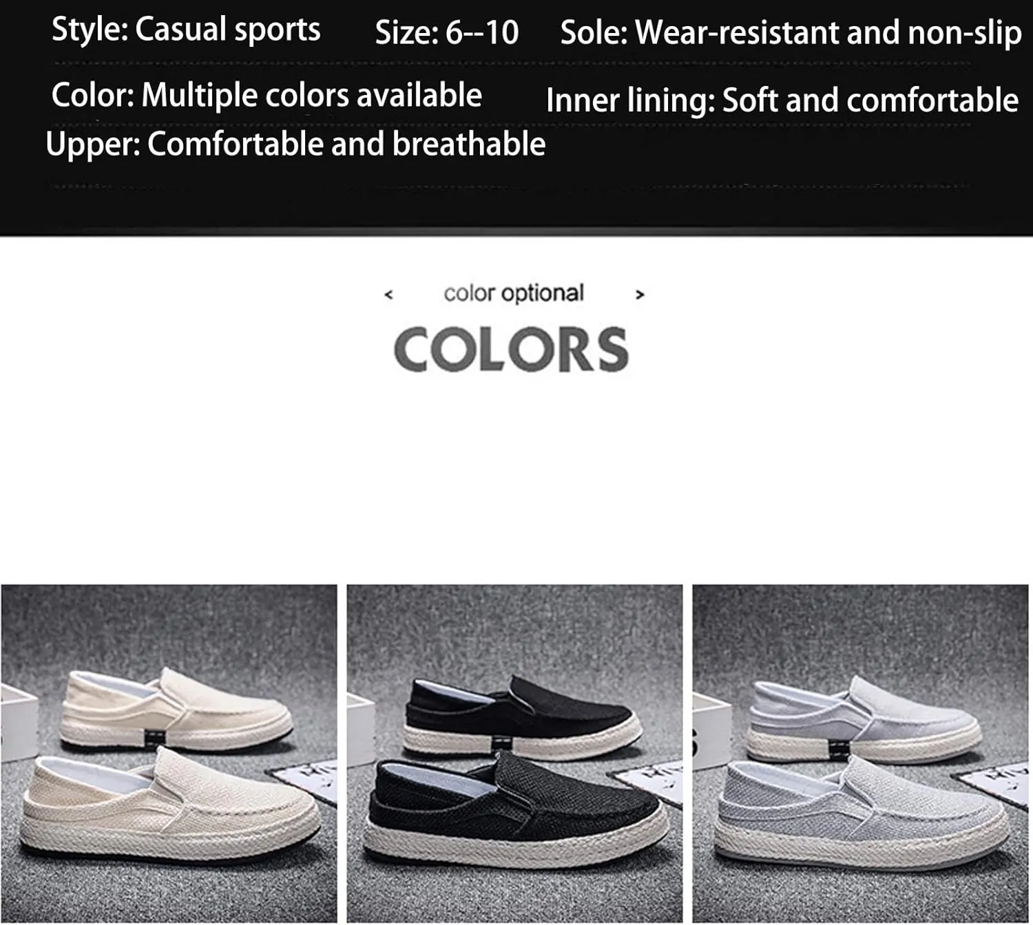 Men's Linen Woven Wide Width Flat Casual Loafers Comfortable Round Toe Lightweight Breathable Non-Slip Slip-On Walking Board Shoes