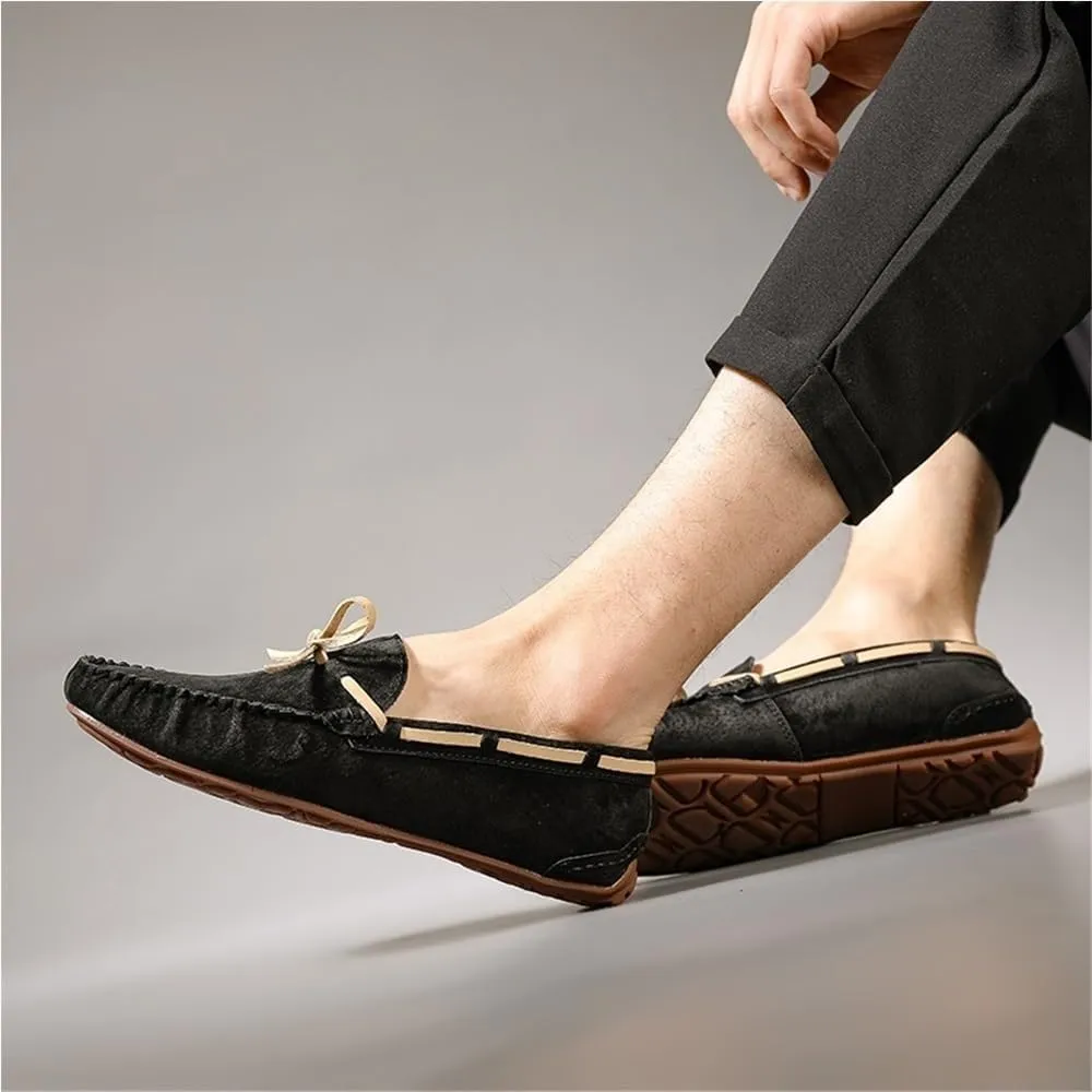 Mens Loafers Shoe Boat Shoes Flat Heel Comfortable Anti-Slip Round Toe Suede Vamp Moccasins Shoes Fashion Prom Slip-on
