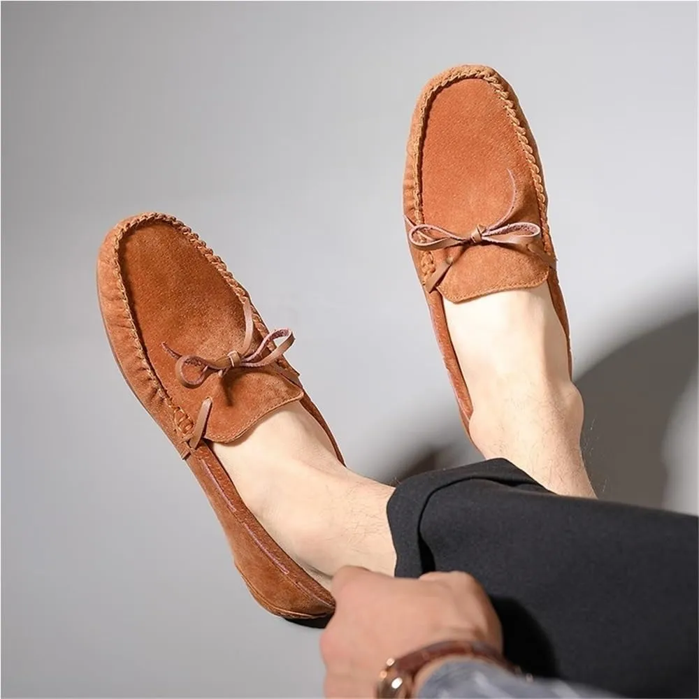Mens Loafers Shoe Boat Shoes Flat Heel Comfortable Anti-Slip Round Toe Suede Vamp Moccasins Shoes Fashion Prom Slip-on