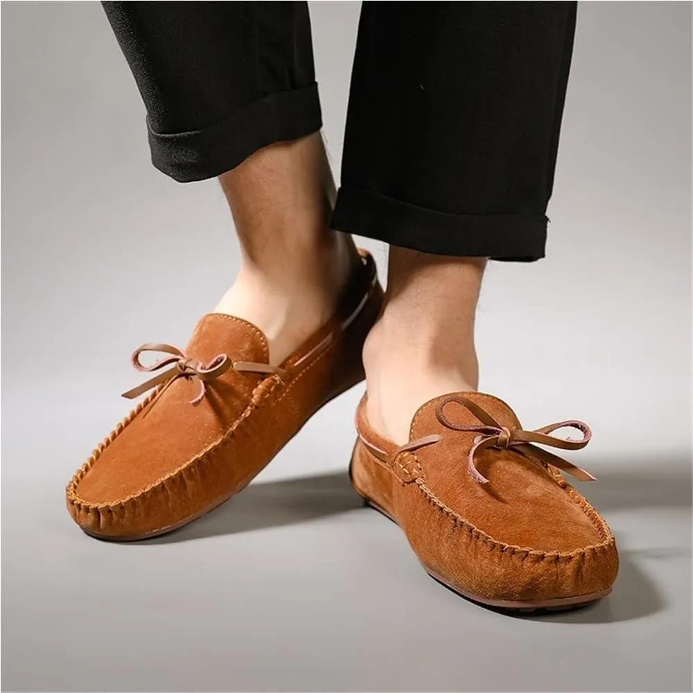 Mens Loafers Shoe Boat Shoes Flat Heel Comfortable Anti-Slip Round Toe Suede Vamp Moccasins Shoes Fashion Prom Slip-on