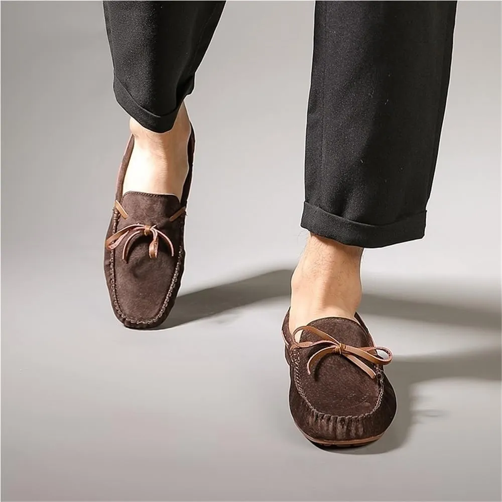 Mens Loafers Shoe Boat Shoes Flat Heel Comfortable Anti-Slip Round Toe Suede Vamp Moccasins Shoes Fashion Prom Slip-on