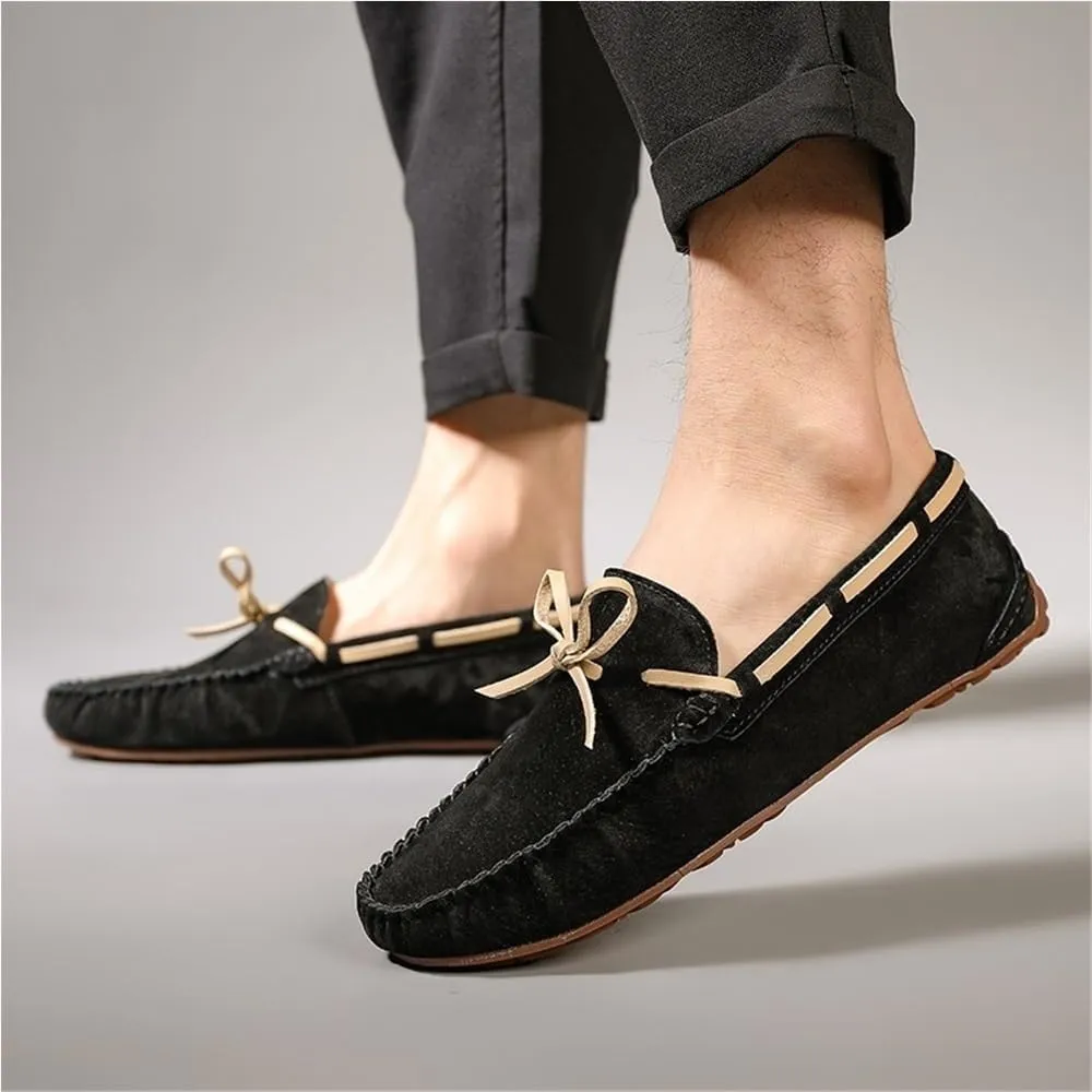 Mens Loafers Shoe Boat Shoes Flat Heel Comfortable Anti-Slip Round Toe Suede Vamp Moccasins Shoes Fashion Prom Slip-on