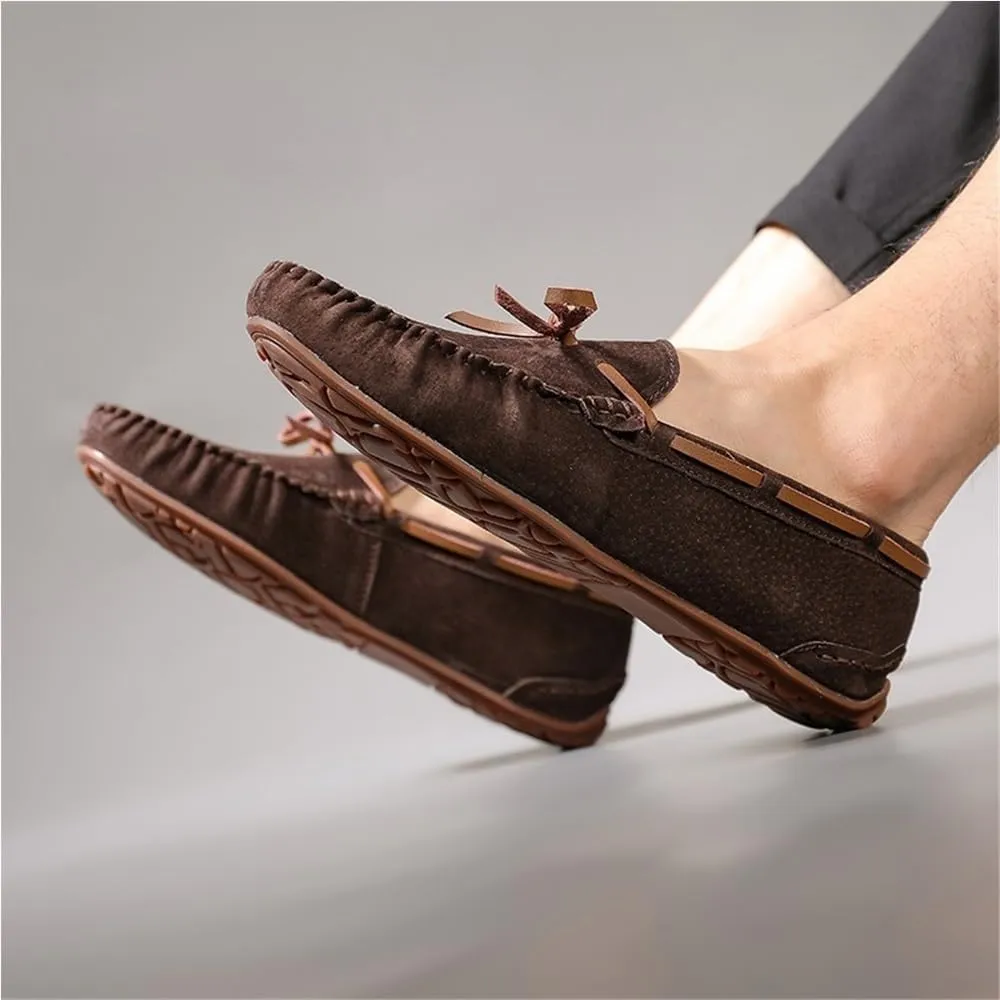 Mens Loafers Shoe Boat Shoes Flat Heel Comfortable Anti-Slip Round Toe Suede Vamp Moccasins Shoes Fashion Prom Slip-on