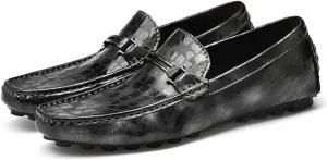 Mens Loafers Shoe Driving Moccasins Loafers Faux Crocodile Embossed Leather Anti-Slip Flat Heel Comfortable Prom Slip-on