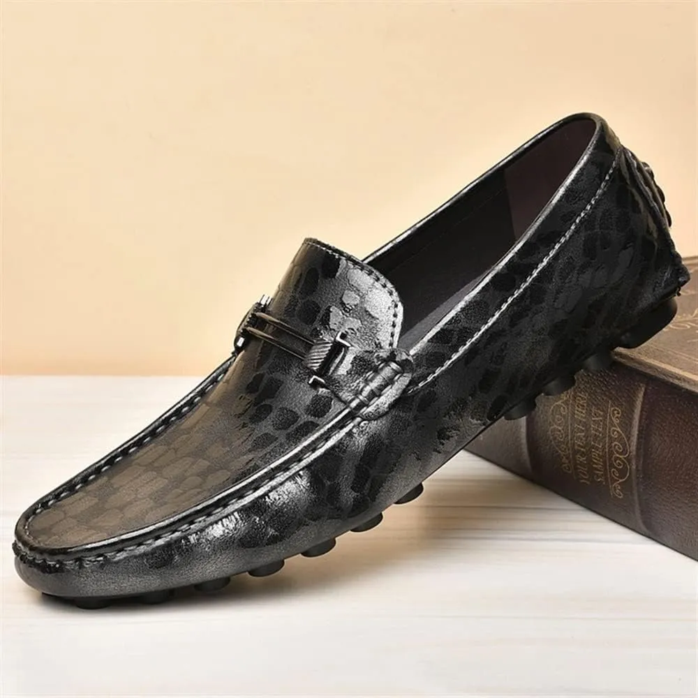 Mens Loafers Shoe Driving Moccasins Loafers Faux Crocodile Embossed Leather Anti-Slip Flat Heel Comfortable Prom Slip-on